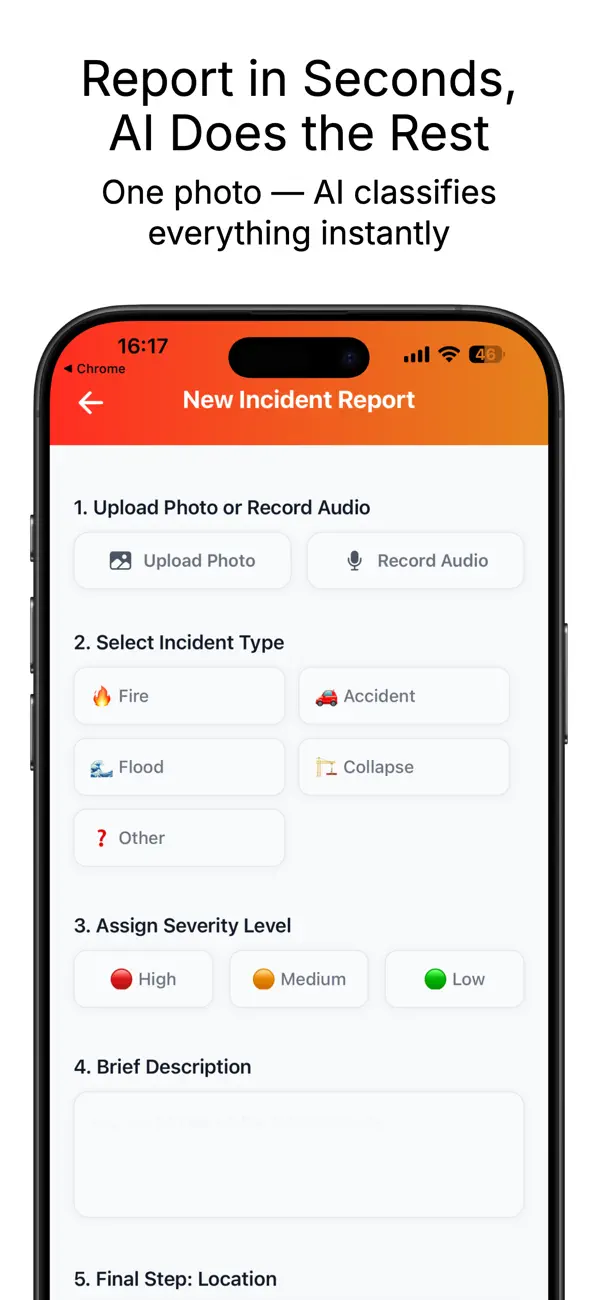Scene2Seen reporting screen for submitting a disaster report